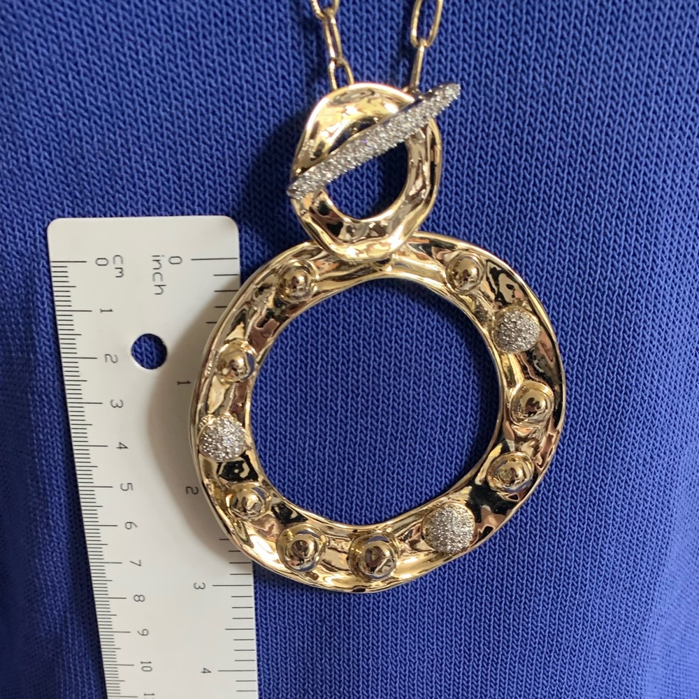 Alexis Bittar Large Gold Molten Repoussé & Crystal Dot Pendant Necklace - Picture 9 of 15